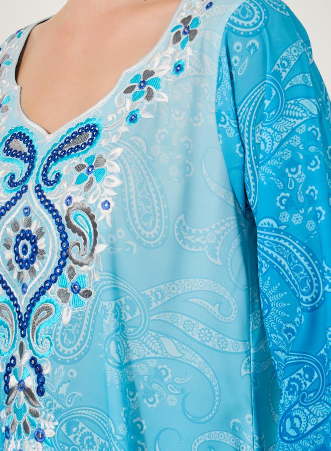Styli Ombre Print Embroidered A-Line Jalabyia  - Image 4