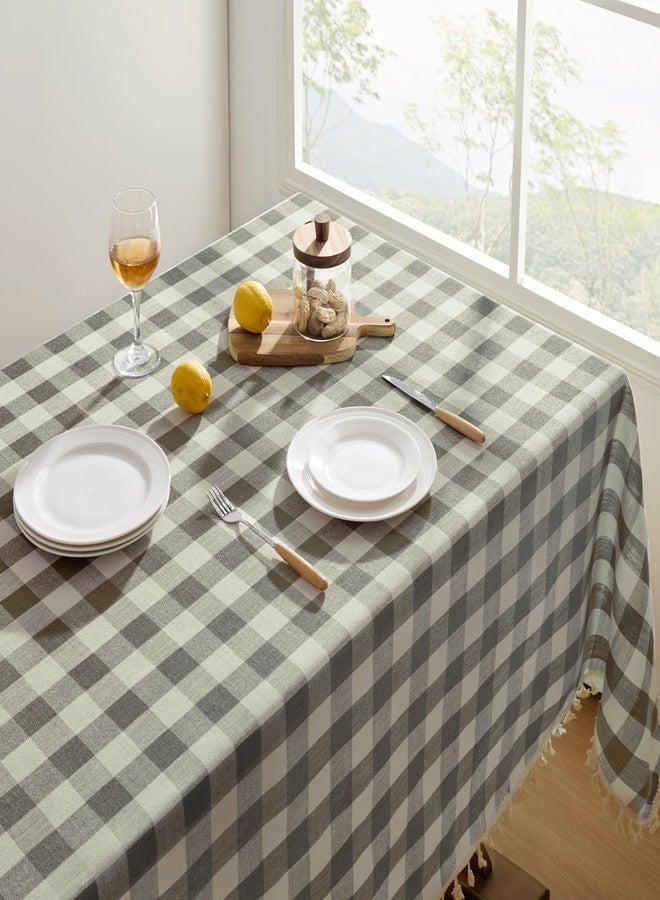 Softalker Checkered Tablecloth Rectangle, Outdoor Linen Cotton Gingham Table Cloth with Tassel, Heavy Duty Wrinkle Free Buffalo Plaid Table Cover for Kitchen Dining Home Party - 55 x 84 Inch, Coffee - Image 2