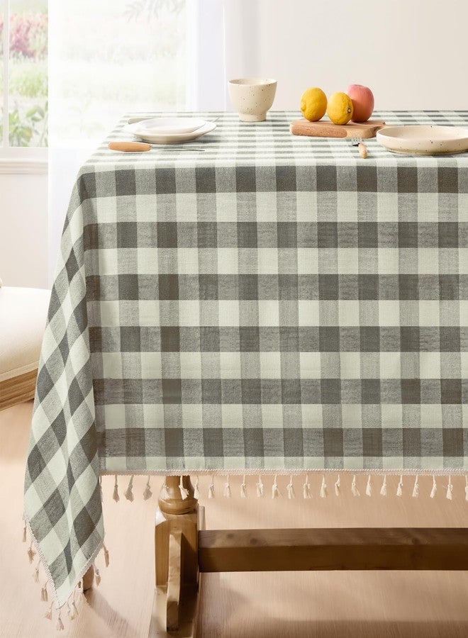 Softalker Checkered Tablecloth Rectangle, Outdoor Linen Cotton Gingham Table Cloth with Tassel, Heavy Duty Wrinkle Free Buffalo Plaid Table Cover for Kitchen Dining Home Party - 55 x 84 Inch, Coffee - Image 1