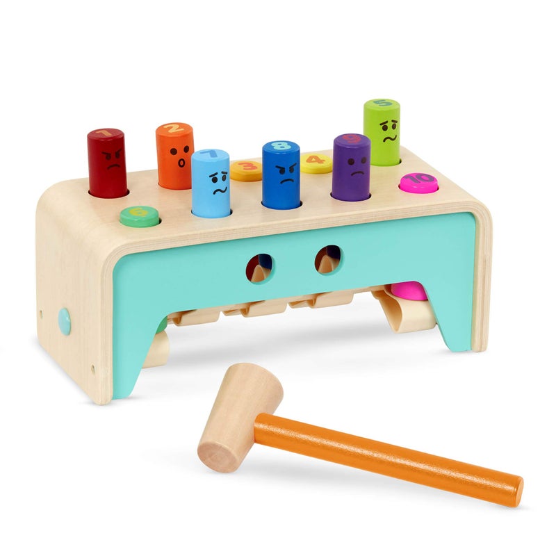 Battat Wooden Hammer Toy for Kids Toddlers Pounding Bench with Pegs and Mallet Colorful Developmental Toy 1 Year Pound Count Bench - Image 4