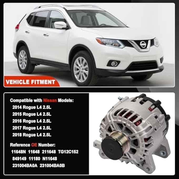 HY-SPEED Alternator Compatible with Rogue L4 2.5L 2014 2015 2016 2017 2018 2019 14 15 16 17 18 19 Replaces# 231004BA0A 231004BA0B 849149 - Image 2