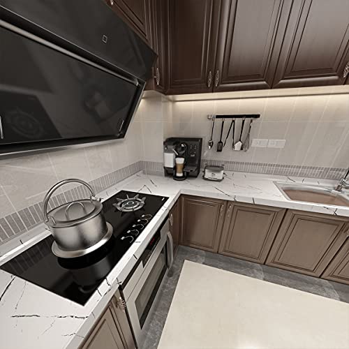 TOTIO White Marble Contact Paper Textured White Granite Wallpaper Peel Stick Countertop Contact Paper Removable Waterproof Adhesive Paper Thick Glossy Marble Wall Paper Roll Kitchen Table Vinyl Wrap - Image 2