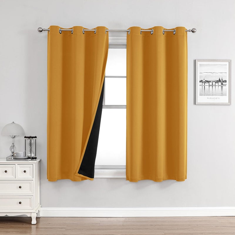 ChrisDowa 100% Blackout Curtains for Bedroom with Black Liner  2 Thick Layers Total Blackout Thermal Insulated Grommet Small Window Curtains 2 Panels Set (Mustard Yellow  42 x 54 Inch) - Image 1