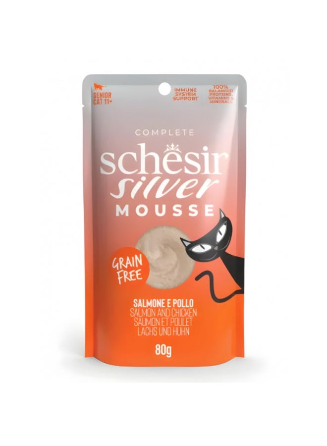 Schesir Silver Mousse Senior Cat - Salmon And Chicken 6x80g (6 Pouch)