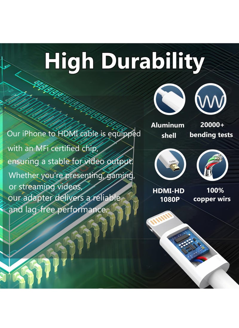 Lightning to HDMI Cable, Digital AV Adapter, High-Speed to HDMI, 1080P HD Video Sync Screen Connector, i Phone to HDMI for TV Projector Monitor, HDMI Public Line, 2m