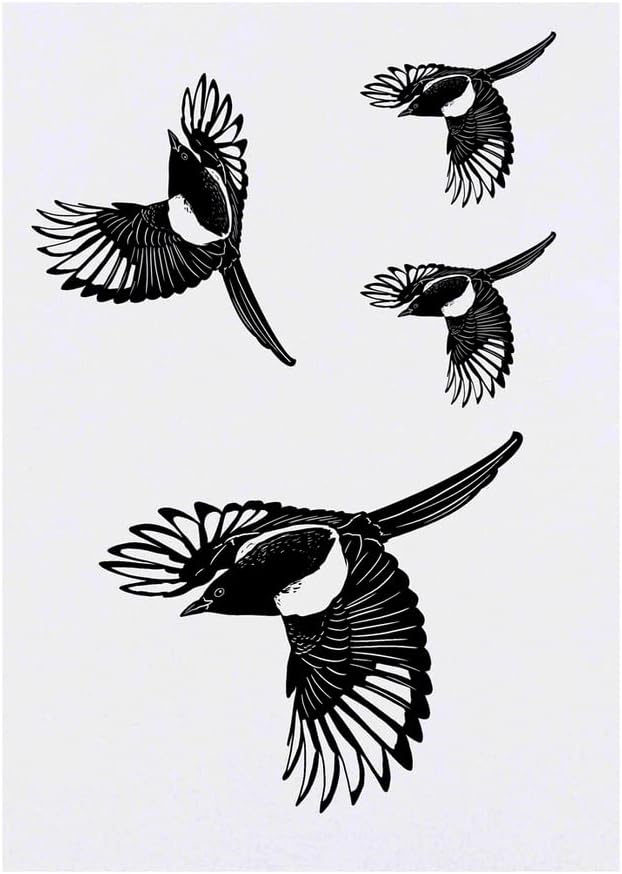 4 x Flying Magpie Temporary Tattoos Water Resistant SkinSafe NonToxic Transfers Mixed Sizes TO00046551