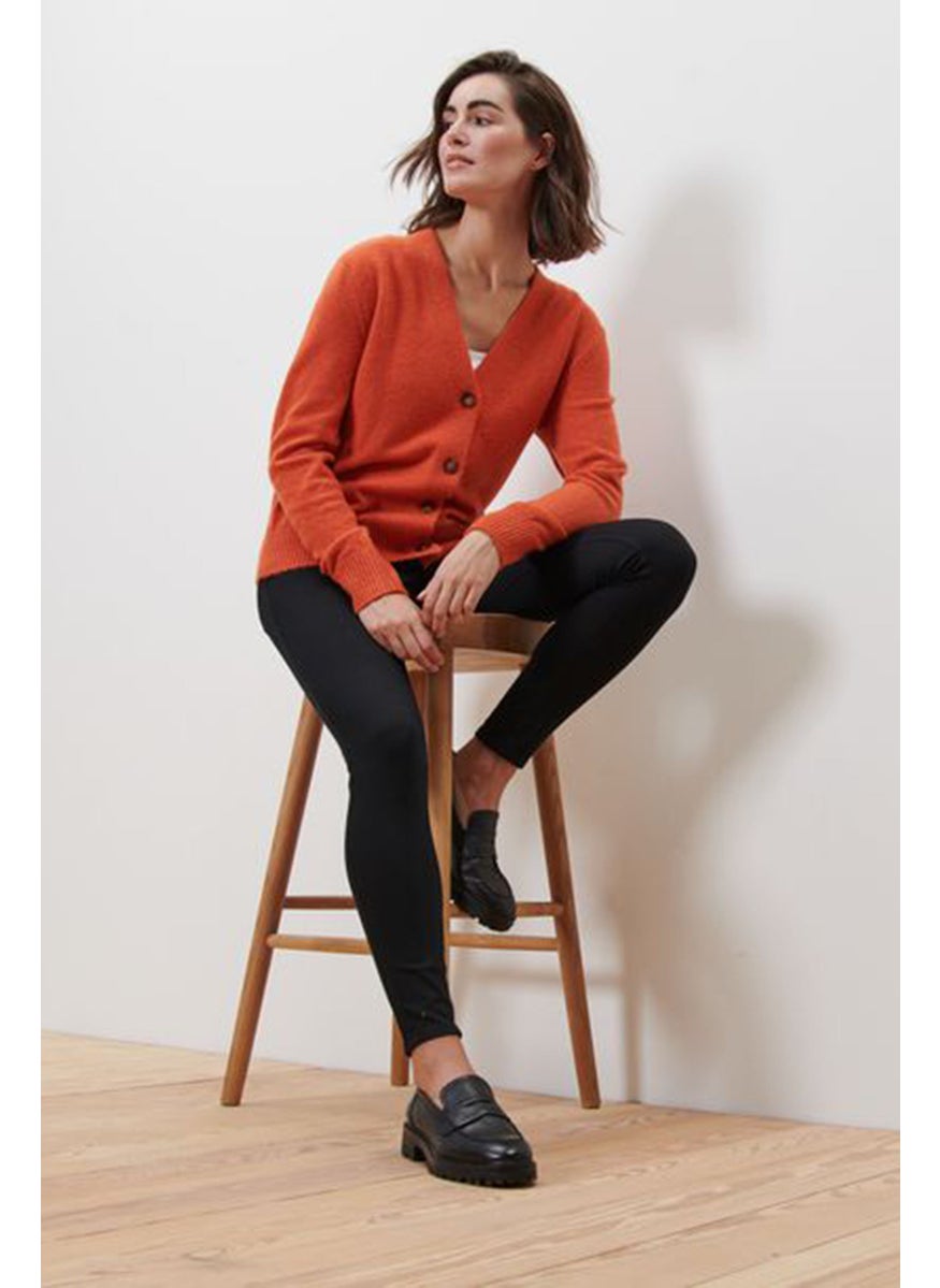 Tchibo Women V neck Long Sleeves Knitted Cardigans, Orange  - Image 1