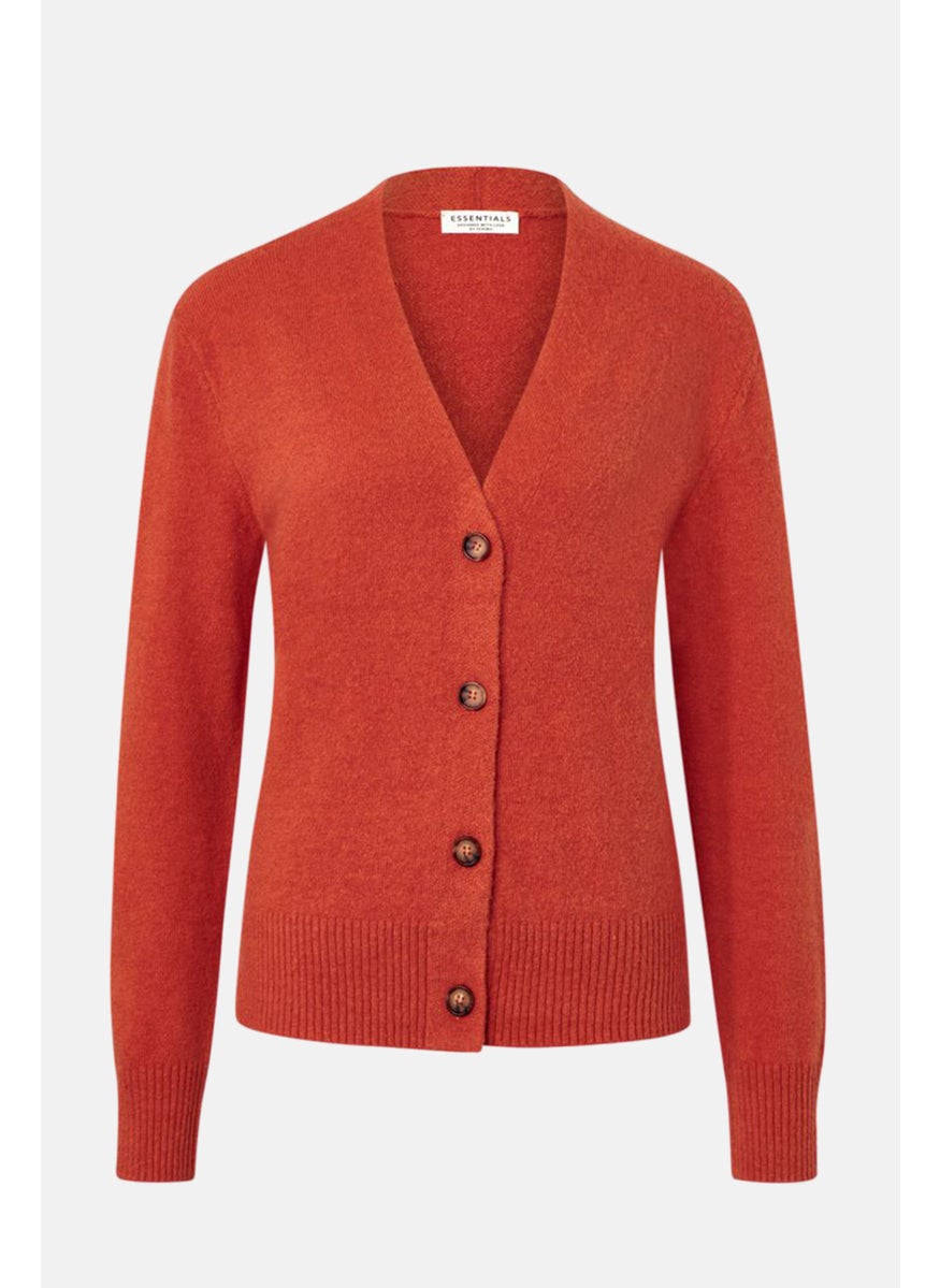 Tchibo Women V neck Long Sleeves Knitted Cardigans, Orange  - Image 2
