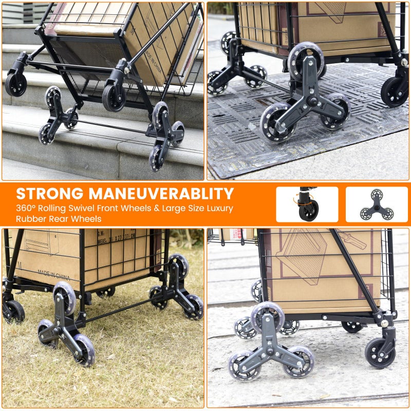 RXUJYC [Upgrade] Shopping Cart for Groceries, 280 LBS Large Grocery Cart with Waterproof Liner, 360Â° Rolling Swivel Wheels, Heavy Duty Utility Cart Folding Shopping Carts for Laundry Luggage Gift - Image 5