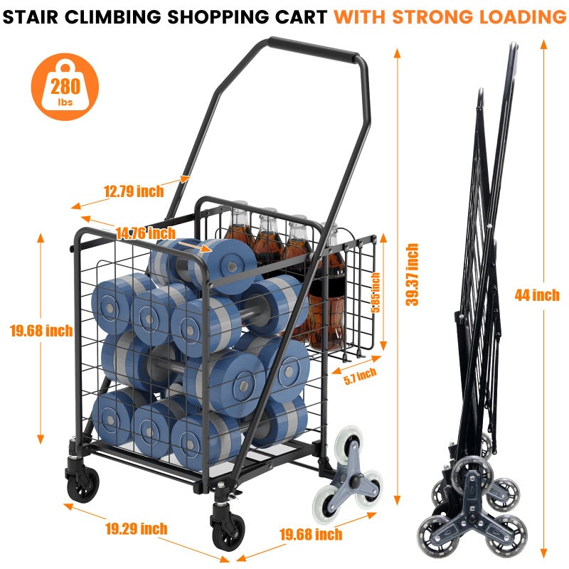 RXUJYC [Upgrade] Shopping Cart for Groceries, 280 LBS Large Grocery Cart with Waterproof Liner, 360Â° Rolling Swivel Wheels, Heavy Duty Utility Cart Folding Shopping Carts for Laundry Luggage Gift - Image 4