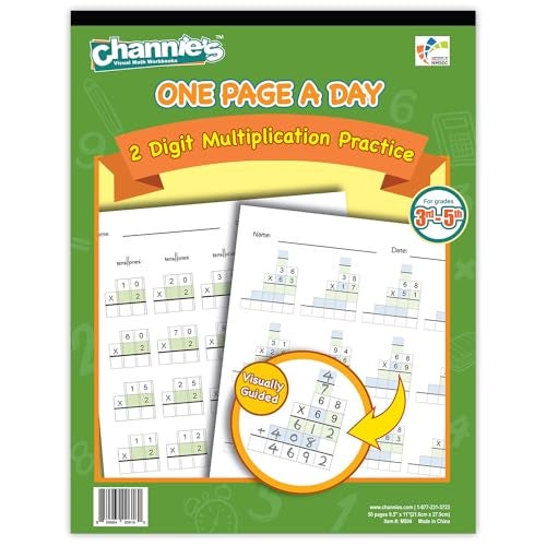 Channie's Channie’s One Page A Day Two Digit Multiplication Practice, Double Digit Multiplication Workbook, 50 Fun & Easy Tear-Off Math Practice Worksheets For 3rd, 4th, & 5th Grade Kids - Image 1