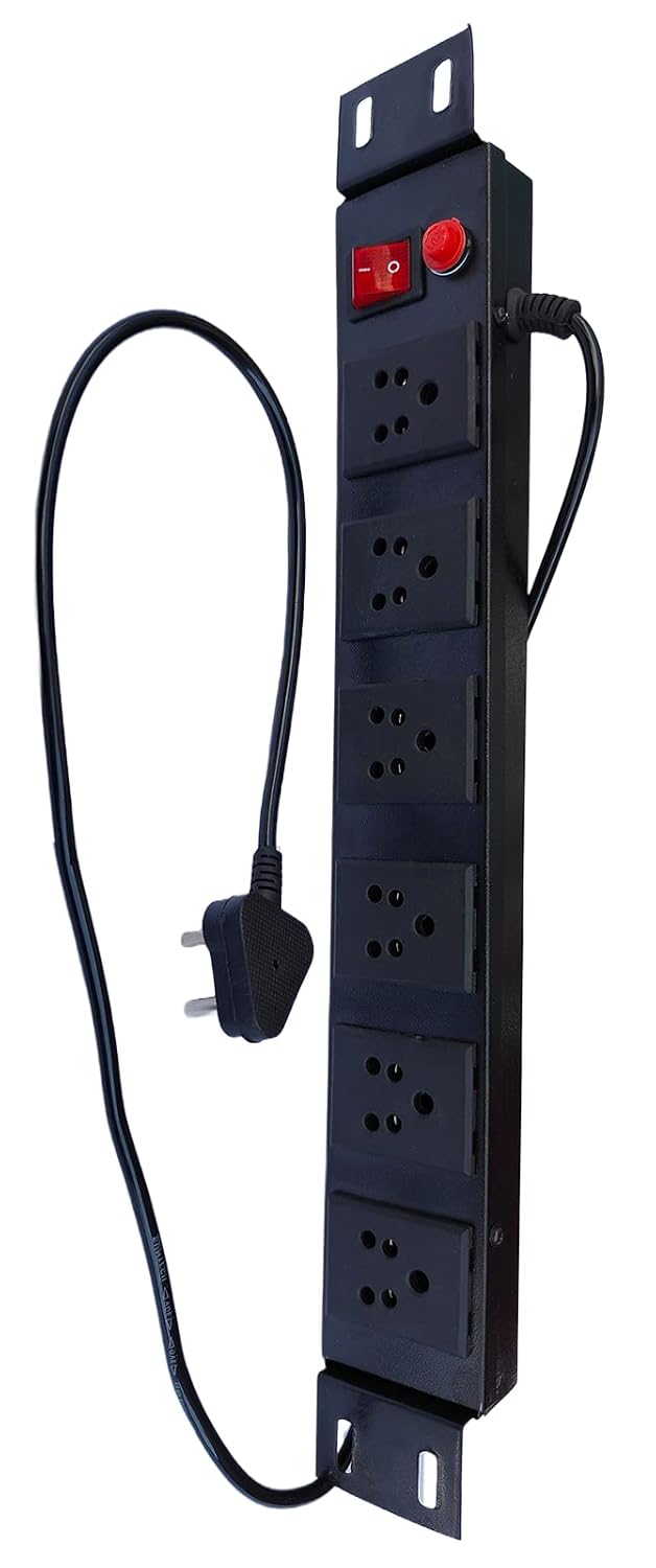 KN Extension Cord 1 Plug Extension Cord Power Strip Spike Guard Heavy Duty Commercial and Household Purpose Fuse Protector 6 Socket in 1 Switch with Power Cord 125 mtr Black Pack of 1  - Image 1
