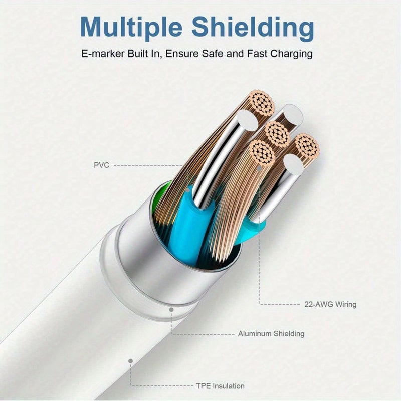60W USB C to Type C Fast Charging Cable 78.74in Black for iPhone iPad Samsung - Image 3