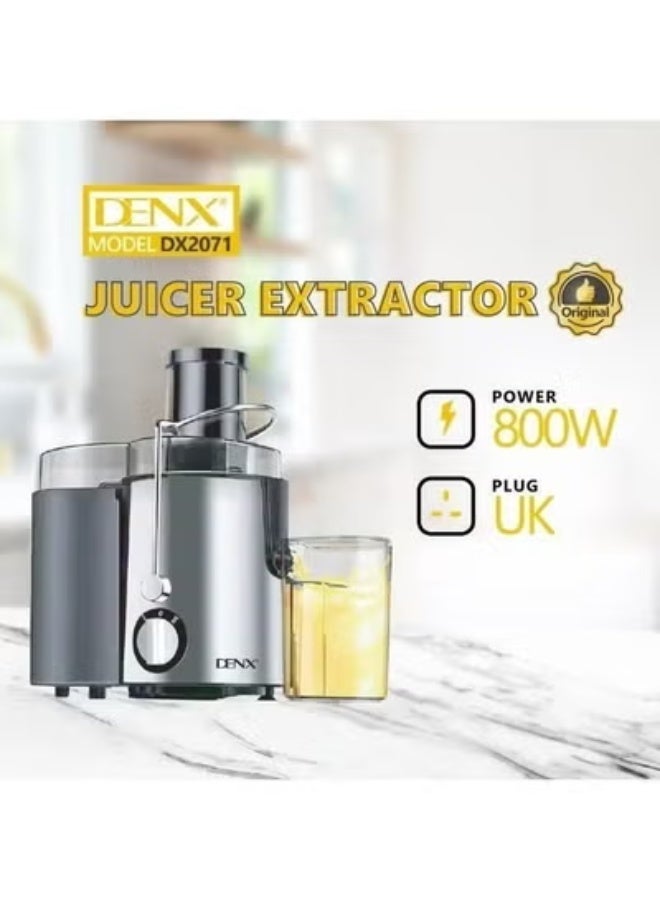 دينكس عصارة فواكه كهربائية من Denx - الموديل DX2071، محرك قوي بقدرة 800 واط، سعة 500 مل، فتحة تغذية واسعة، شفرات وفلتر من الفولاذ المقاوم للصدأ - لون أسود/فضي - Image 4