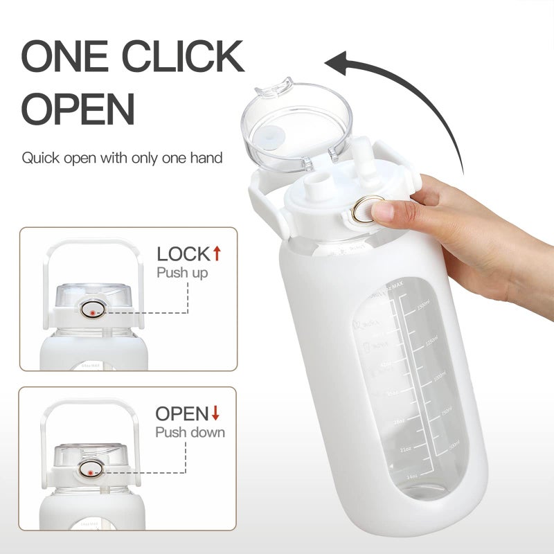 chunmo 64oz Glass Water Bolttles with Straw Half Gallon Large Motivational Water Bottle with Time Marker Sports Water Bottles with Silicone Sleeve and Handle Lid Water Jug for Gym Workout - Image 3