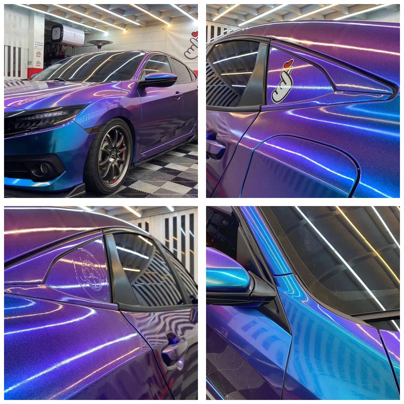 ATMOMO AuMoHall Purple Blue Chameleon Glossy Car Vinyl Wrap Sticker Sparking Diamond Gradient Color Change Car Body Vinyl Film Roll, 59.84'' x 29.52'' - Image 4
