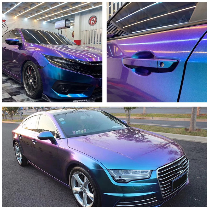 ATMOMO AuMoHall Purple Blue Chameleon Glossy Car Vinyl Wrap Sticker Sparking Diamond Gradient Color Change Car Body Vinyl Film Roll, 59.84'' x 29.52'' - Image 5