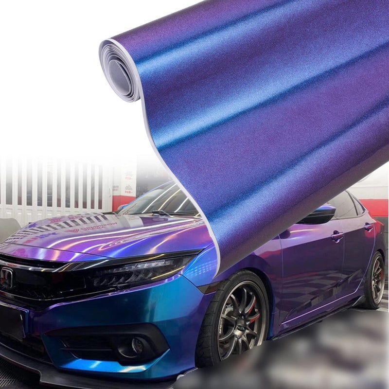 ATMOMO AuMoHall Purple Blue Chameleon Glossy Car Vinyl Wrap Sticker Sparking Diamond Gradient Color Change Car Body Vinyl Film Roll, 59.84'' x 29.52'' - Image 2