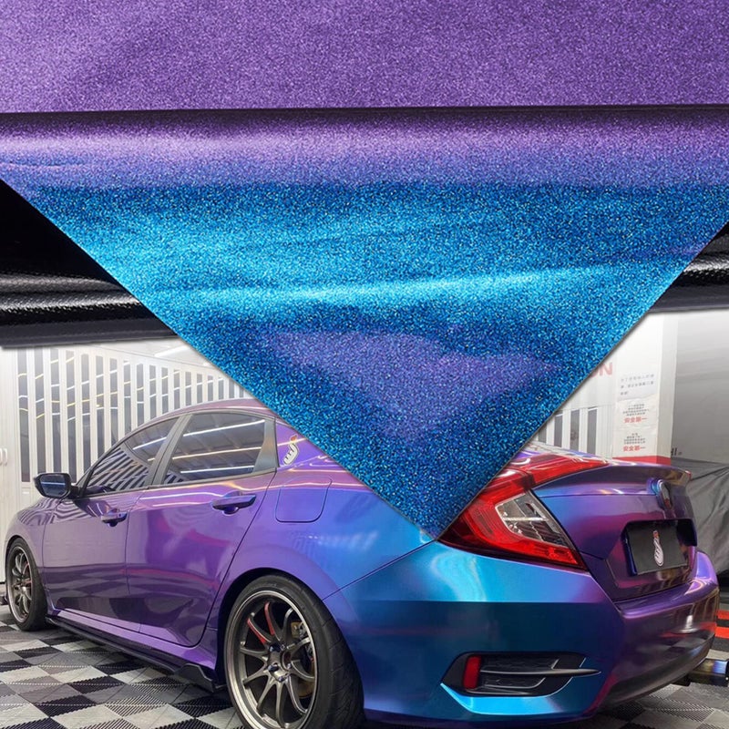 ATMOMO AuMoHall Purple Blue Chameleon Glossy Car Vinyl Wrap Sticker Sparking Diamond Gradient Color Change Car Body Vinyl Film Roll, 59.84'' x 29.52'' - Image 3