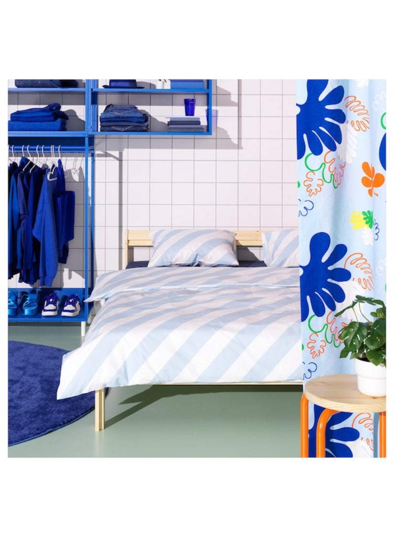 IKEA FRAKTA Duvet cover and 2 pillowcases - light blue/white/stripe - 240x220/50x80 cm - Image 3