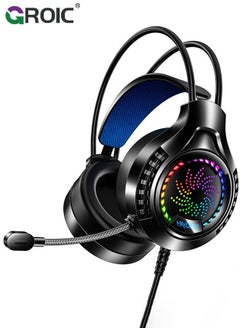 GROIC Black Wired Gaming Headset Headphones Portable Rotating Microphone 20-20KHz Net Bar Listening Music Game Head-mounted Earphone with Sound Card  - Image 1