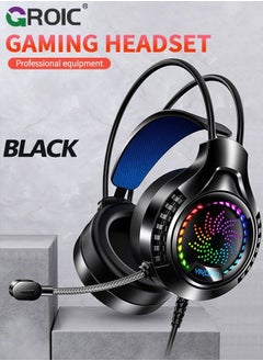 GROIC Black Wired Gaming Headset Headphones Portable Rotating Microphone 20-20KHz Net Bar Listening Music Game Head-mounted Earphone with Sound Card  - Image 2