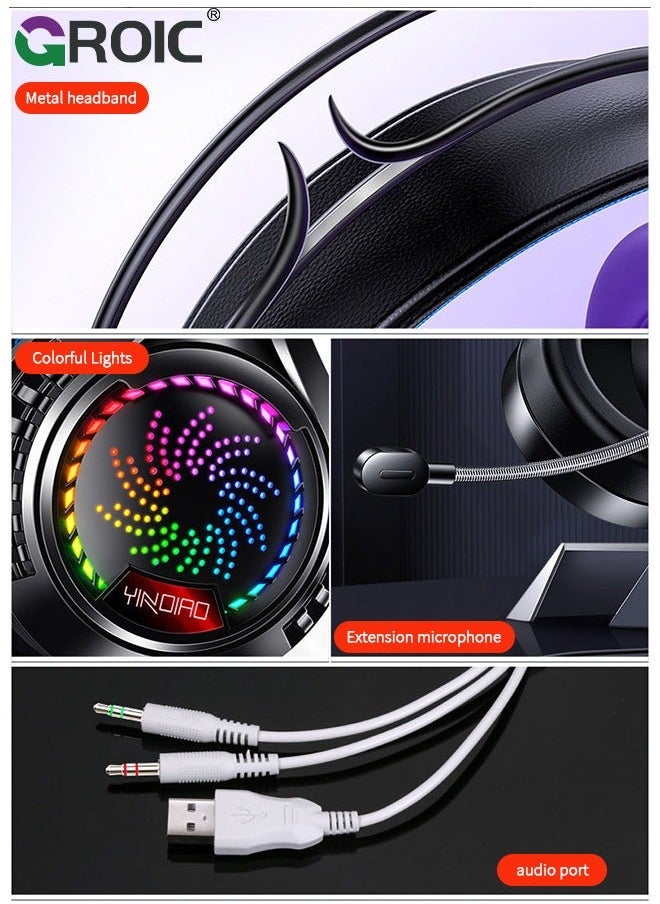 GROIC - Black Wired Gaming Headset Headphones Portable Rotating Microphone 20-20KHz Net Bar Listening Music Game Head-mounted Earphone with Sound Card - Image 1