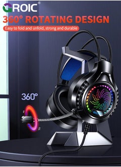 GROIC Black Wired Gaming Headset Headphones Portable Rotating Microphone 20-20KHz Net Bar Listening Music Game Head-mounted Earphone with Sound Card  - Image 5