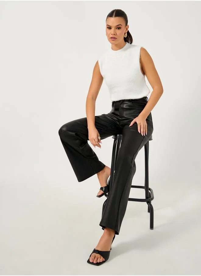 ستايلي Leather Look High Rise Wide Leg Pants