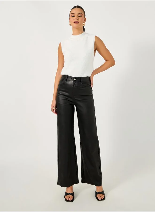 ستايلي Leather Look High Rise Wide Leg Pants