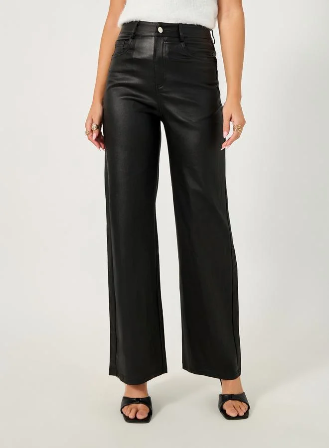 Styli Leather Look High Rise Wide Leg Pants