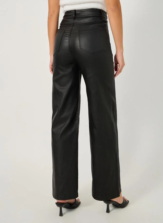 Styli Leather Look High Rise Wide Leg Pants