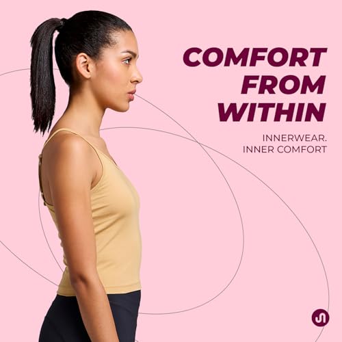 Bodyband Cotton Spaghetti Camisole for Women - Stretchable Slips With Adjustable Strap, Regular Fit Inner Cami Tops - L Beige - Image 3