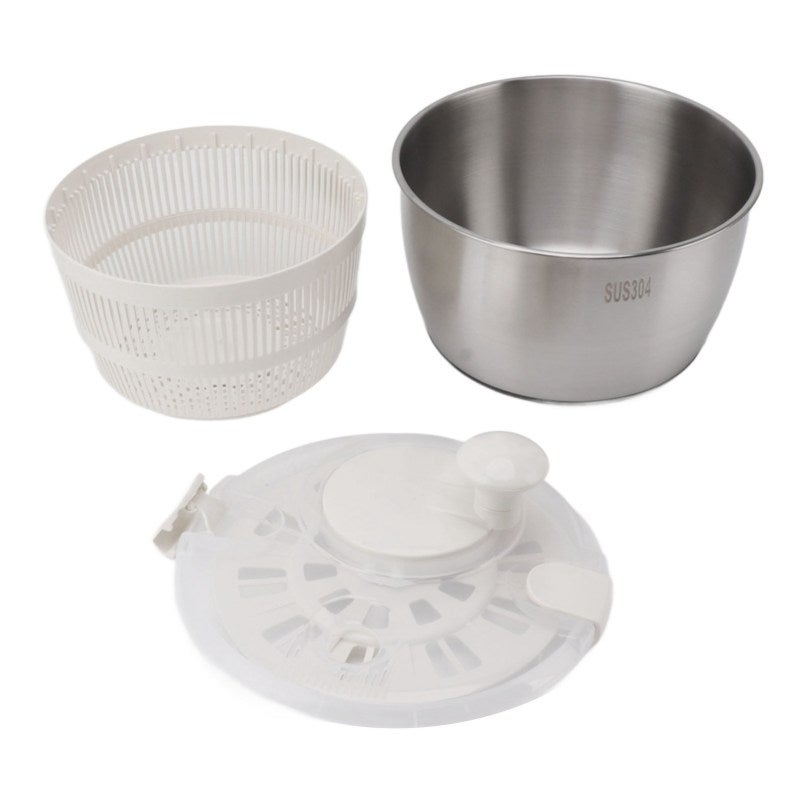 Stainless Steel Salad Spinner: Large Capacity Manual Rotation - Double Layer Vegetable Dryer for Home Kitchen Daily Use - Image 1