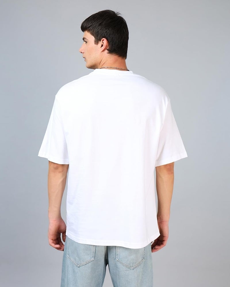 Bewakoof Men's Typography 100% Cotton T-Shirt - Oversized Fit, Round Neck, Half Sleeves White - Image 3
