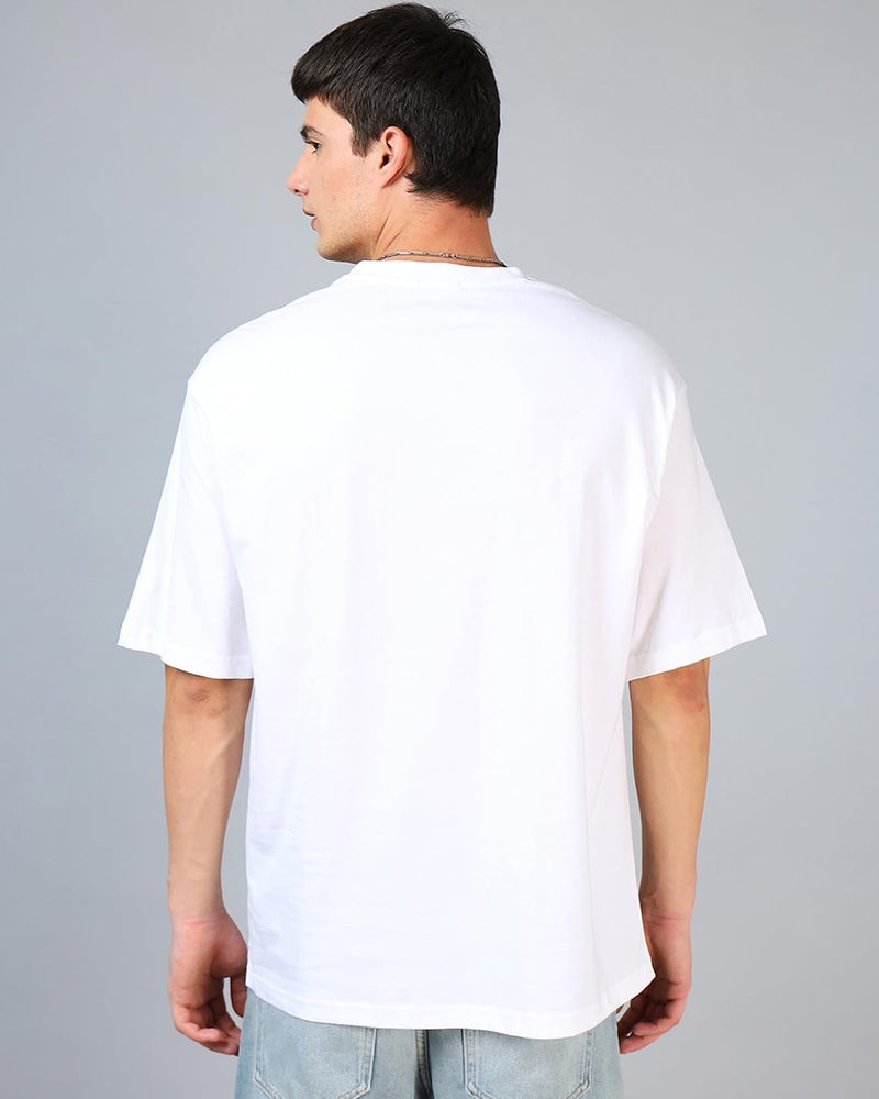 Bewakoof Men's Typography 100% Cotton T-Shirt - Oversized Fit, Round Neck, Half Sleeves White - Image 4
