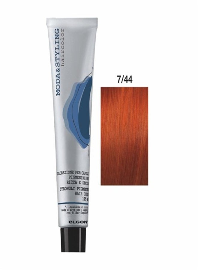 Elgon Moda Styling Hair Color 125ml Hair Color Cream Coloration Tint Permanent - 07/44 Copper Blonde Intense / Biondo Rame Intenso Concentration Of Active Color Micro-Pigment Formulation - Image 2
