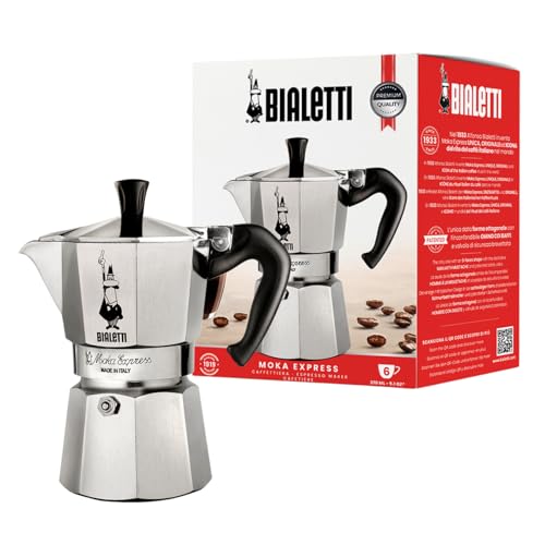 BIALeTTI بياليتّي موكا إكسبريس - صانع الإسبريسو الإيطالي الأيقوني للموكا على الموقد، صنع في إيطاليا؛ موكا بوت/بيركولاتور/صانع القهوة/موكا بوت لقهوة إيطالية أصيلة (فضي، 6 أكواب) - Image 1