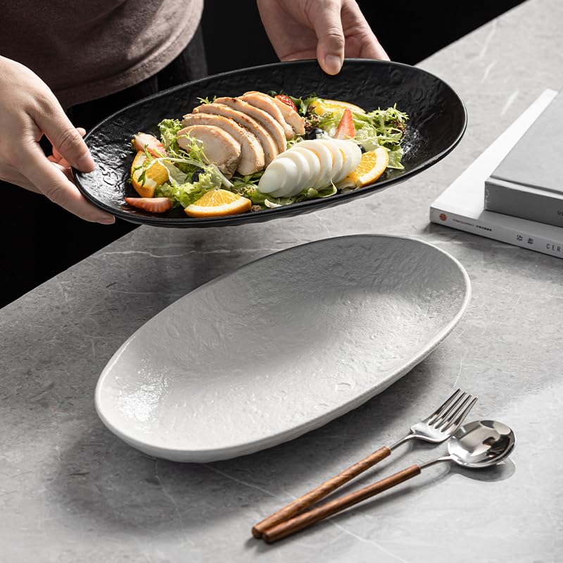 CAIGMO Serving Platter 12 Inches, Ceramic Oval Dinner Plate Set of 2, Serving Dishes for Entertaining, Dishwasher & Oven Safe Kitchen Dinnerware for Salad, Chicken, Pasta, Fish, Beef, White - Image 3