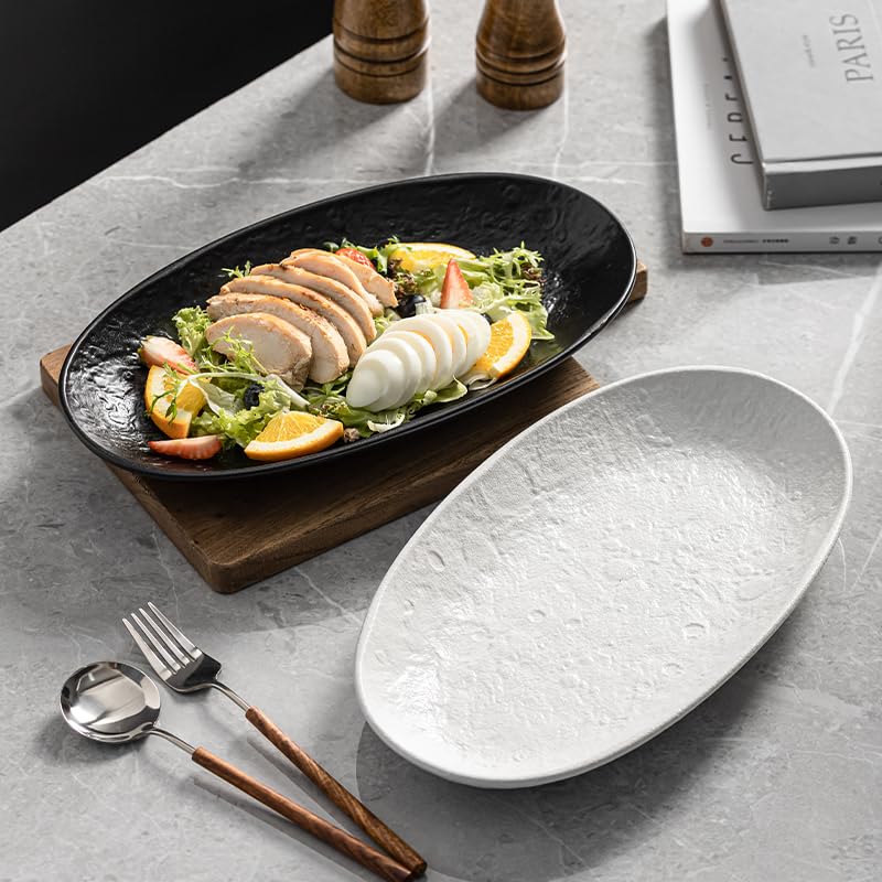 CAIGMO Serving Platter 12 Inches, Ceramic Oval Dinner Plate Set of 2, Serving Dishes for Entertaining, Dishwasher & Oven Safe Kitchen Dinnerware for Salad, Chicken, Pasta, Fish, Beef, White - Image 5