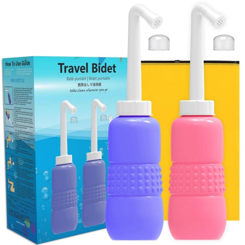 KKPOT Upside Down Peri Bottle for Postpartum Care Portable Bidet Bottle with Travel Bag Handheld Perineal SprayerReusable Douche Bottle for WomenMenBabyPersonal Hygiene 450ml2Pack BluePink