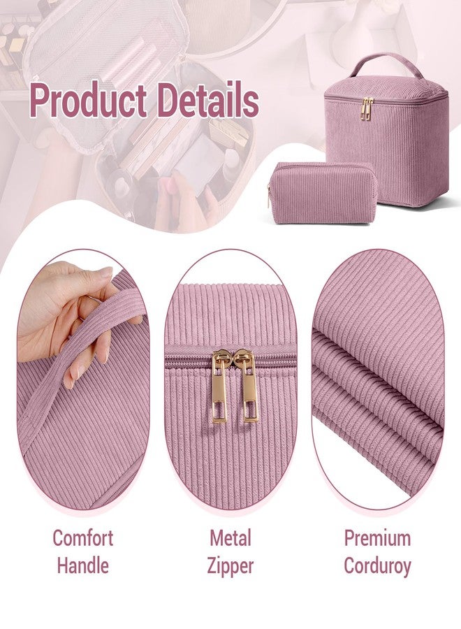 MAGEFY Makeup Bag Cosmetic Bag Large Capacity with Handle Make Up Bags with Mesh Pocket, Travel Makeup Bag for Women,Pink - Image 4