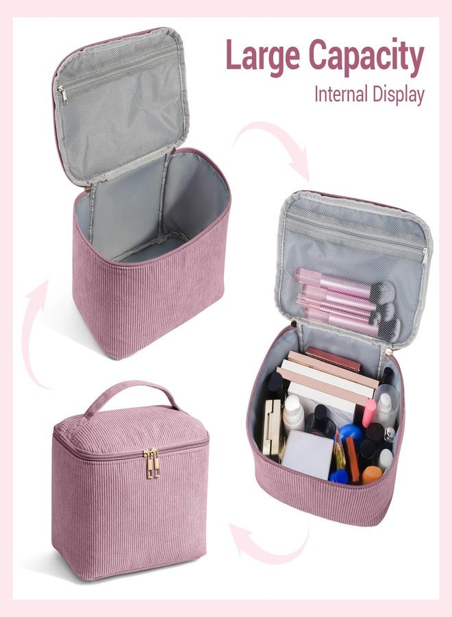 MAGEFY Makeup Bag Cosmetic Bag Large Capacity with Handle Make Up Bags with Mesh Pocket, Travel Makeup Bag for Women,Pink - Image 3