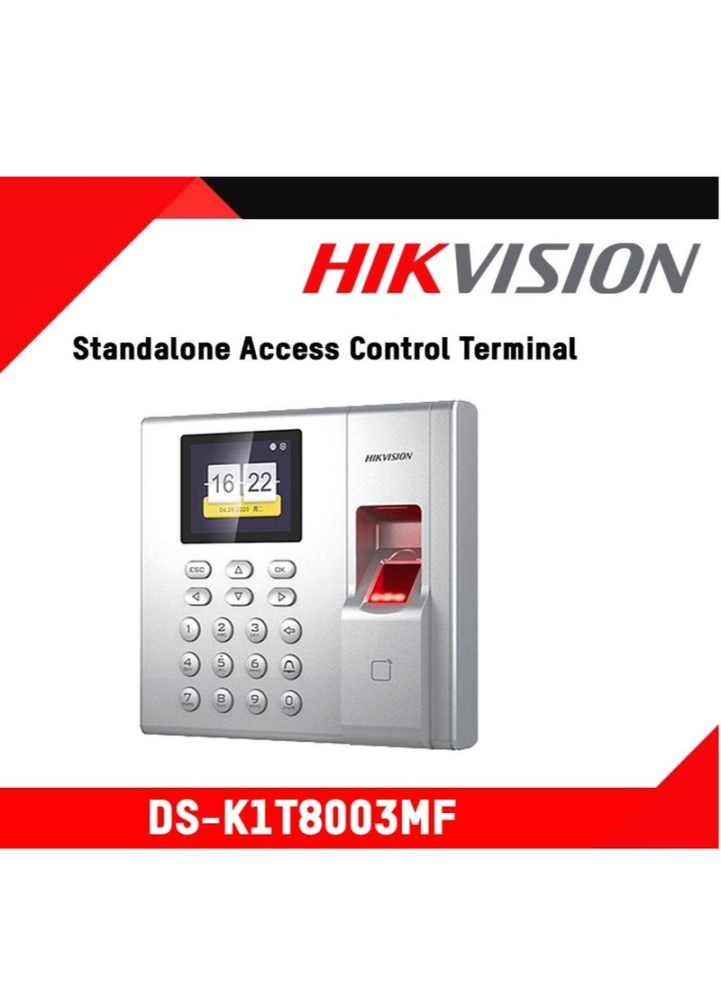 HIKVISION - DS-K1T8003MF Fingerprint Time Attendance Terminal with RFID (EM/Mifare) Support, 2.8" Color LCD Screen, 1,000 Fingerprint Capacity, 50,000 Logs Storage, Multi-Verification Modes (Fingerprint, RFID, Password), TCP/IP & USB Communication, Anti-Passback, Real-Time Data Sync, and Access Control Features - Image 1