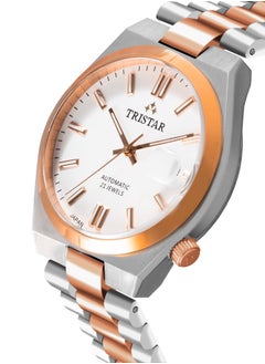 Tristar NJ Series Men's Automatic Watch White Index Dial 2 Tone Rose Bracelet Wrist Watch for Men  - Image 2