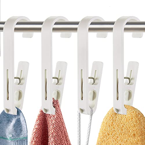XoYoZo Laundry Hooks with Clips Hanger Closet Organizer Clamps Socks Boot Bras Towels for Bathroom Wardrobe Kitchen Office 4Pcs (White) - Image 1