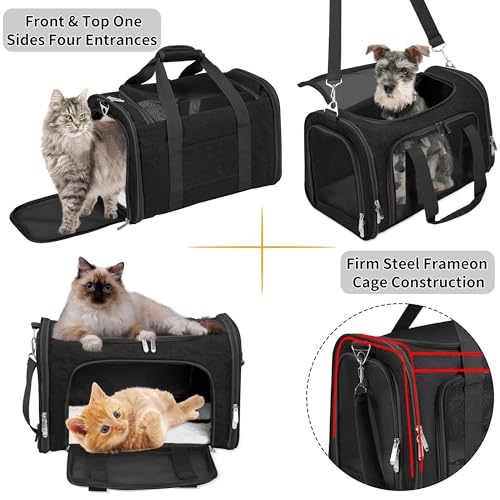 LEHNI Soft-Sided Cat/Dog/Pet Carrier, Collapsible Pets Travel Carriers for Big Cats/Small Dogs with Shoulder Strap & Removable Mat, Mesh Puppy Carry Bag, Up to 25 Lbs(Black) - Image 5