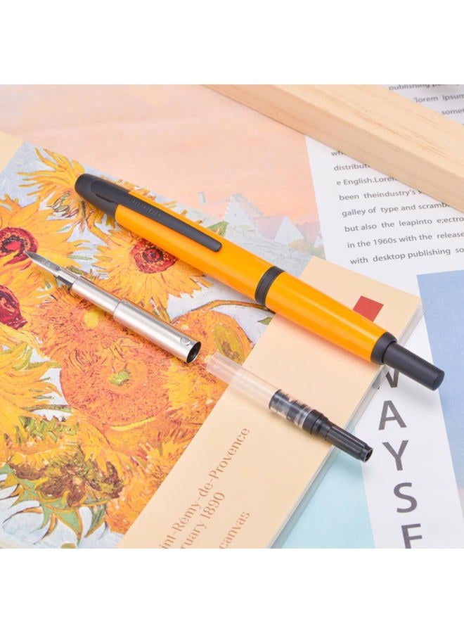 Wikult Jinhao 10 Press Fountain Pen with Box, Orange Retractable Extra Fine Nib with Ink Converter Set (Black Clip) - Image 4