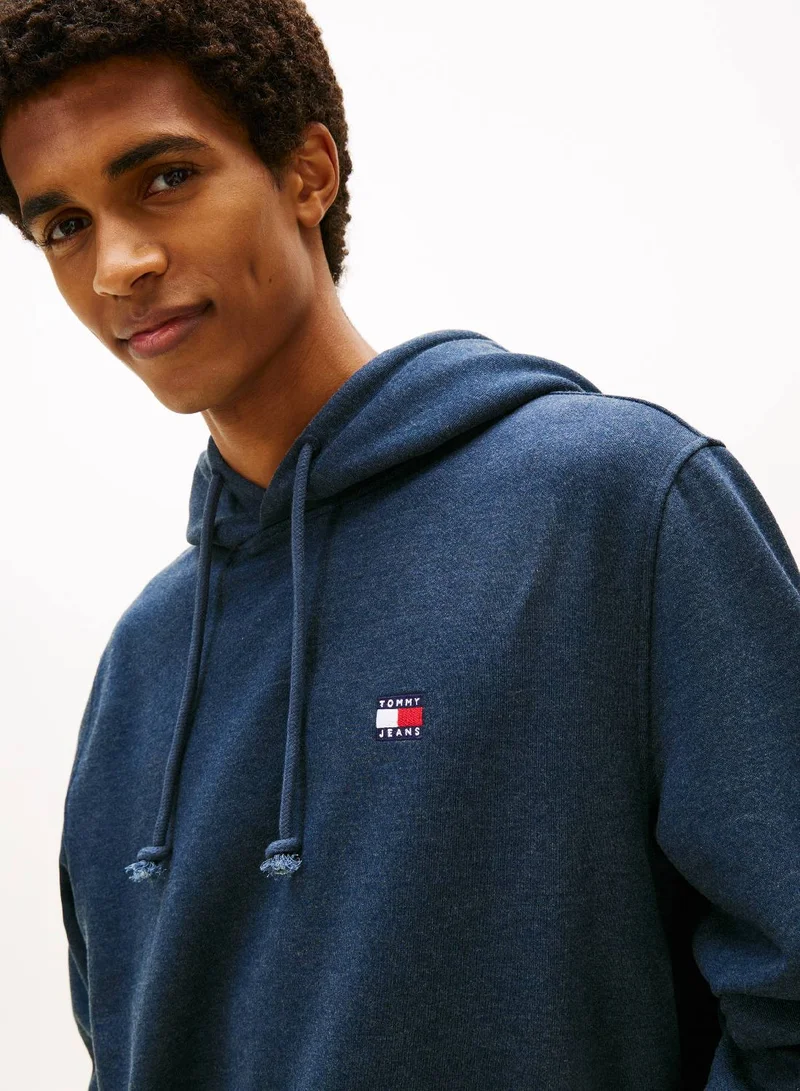 TOMMY JEANS Dark Night Navy Htr Tommy Badge Terry Drawstring Hoody for Men | Best Price UAE