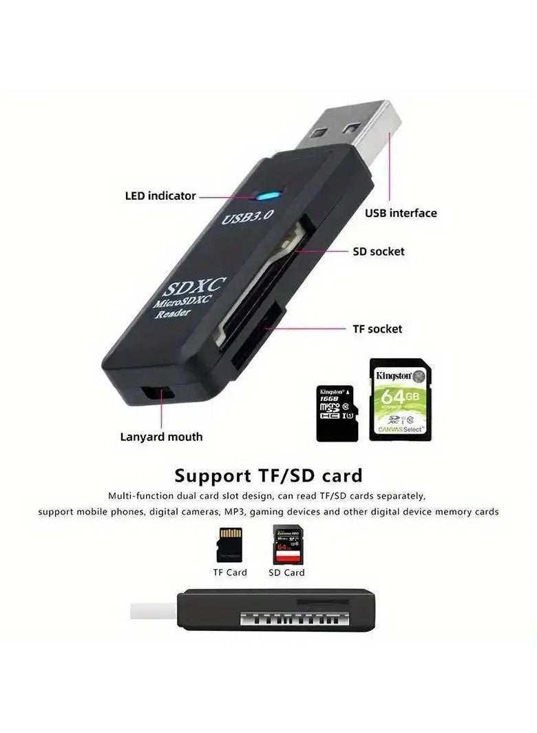 USB3.0 SD/TF Card Reader, USB 3.0 5Gbps High Speed ​​​​Dual Slot OTG Memory Card Adapter for TF/Micro SD/SD/SDXC/Micro SDXC/Micro SDHC/Camera Memory Card, Compatible with MacBook Pro (Black)  - Image 1